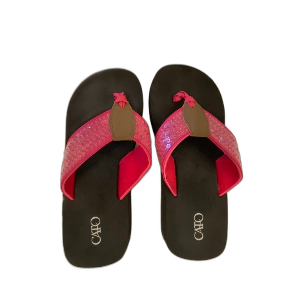 Cato Flip Flop‎ Sandals Women Size S 5-6 Hot Pink Excellent Sequin Sparkle